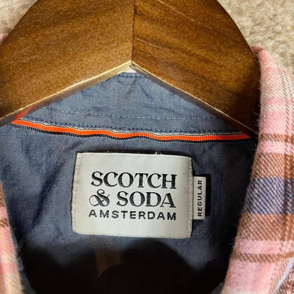 Scotch & Soda Iconic Western Shirt Mens Medium Pink Checked Flannel Linen Blend - Picture 6 of 14